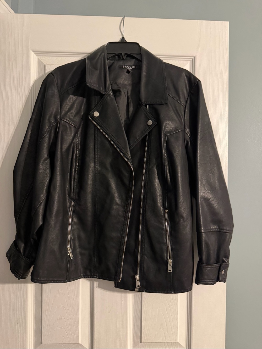 Baccini Black Faux Leather Moto-Style Jacket
